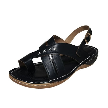 

Youmylove Women Laides Vintage Wedge Flip Flopd Sandals Cross Strap Buckle Strap Shoes Trendy Leisure Simple Shoes Female Footwear