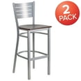 thumbnail image 3 of Flash Furniture 2 Pk. HERCULES Series Silver Slat Back Metal Restaurant Barstool - Walnut Wood Seat, 3 of 8