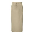 thumbnail image 2 of XIAONU Womens Skirts Elastic Waist Drawstring Long Flowy Ankle Length Skirt Linen Flared Maxi Skirt With Back Slit, 2 of 8