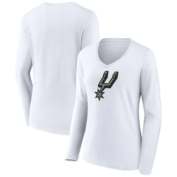 Women's White San Antonio Spurs Logo Long Sleeve V-Neck T-Shirt