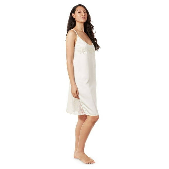 Women's Slip Dress With Lace Color: Pearl Size: SMALL