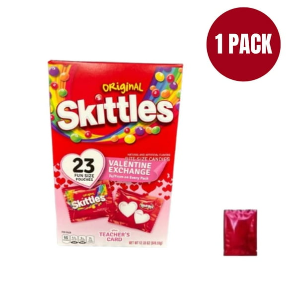 Skittles Valentine Exchange Candy, 23 Fun Size Pouches (12.33 oz), Bite Size Fruit Candies with To/From Cards   BONUS LaPrima Morceau Bonbon
