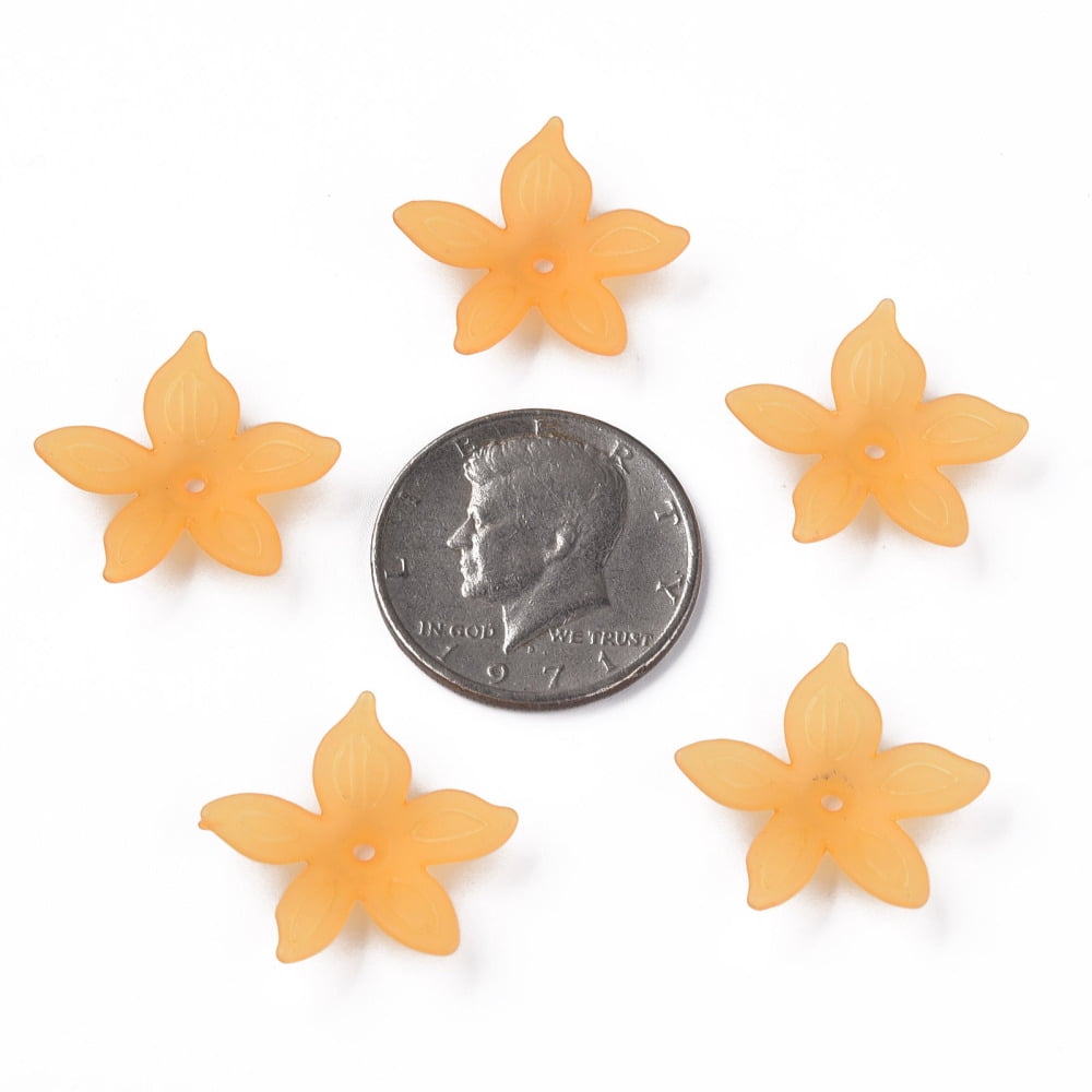 Transparent Acrylic Beads Frosted Flower Sandy Brown 26x27x6mm Hole: 1.8mm 980pcs/500g
