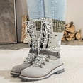 thumbnail image 6 of Dakaela Womens Combat Boots Mid Calf Winter Snow Boot with Side Zipper Lace up Lug Sole Low Wedge Motorcycle Outdoor Casual Shoes, 6 of 9