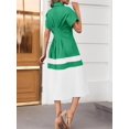 thumbnail image 5 of Women Shirt Dress Short Sleeve Button Down Corset Waist Midi Dress with Striped Hem, 5 of 6