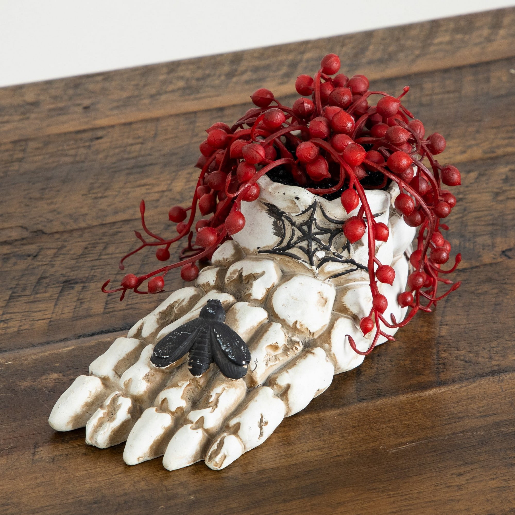 3in. Artificial Halloween String of Pearls in Skeleton Foot Planter - Set of 2