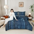 thumbnail image 4 of jejeloiu Galaxy Starry Sky Queen Comforter Set,Sequin Print Stripe Bedding Sets,Abstract Deepblue Ombre Bedding Comforter Set For Men Women,Microfiber Bedroom Decor Reversible,3-Piece, 4 of 8