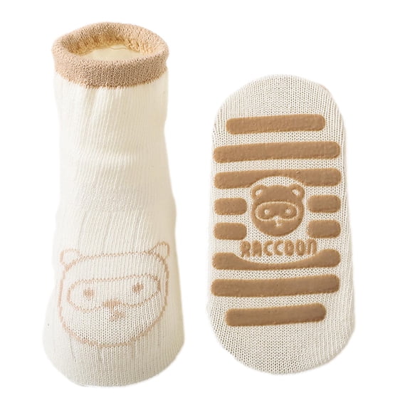 Odeerbi Infants Toddlers Floor Socks Kids Boys Girls Baby Non Slip Soles Grip Cartoon Cute Ankle Walking Socks White