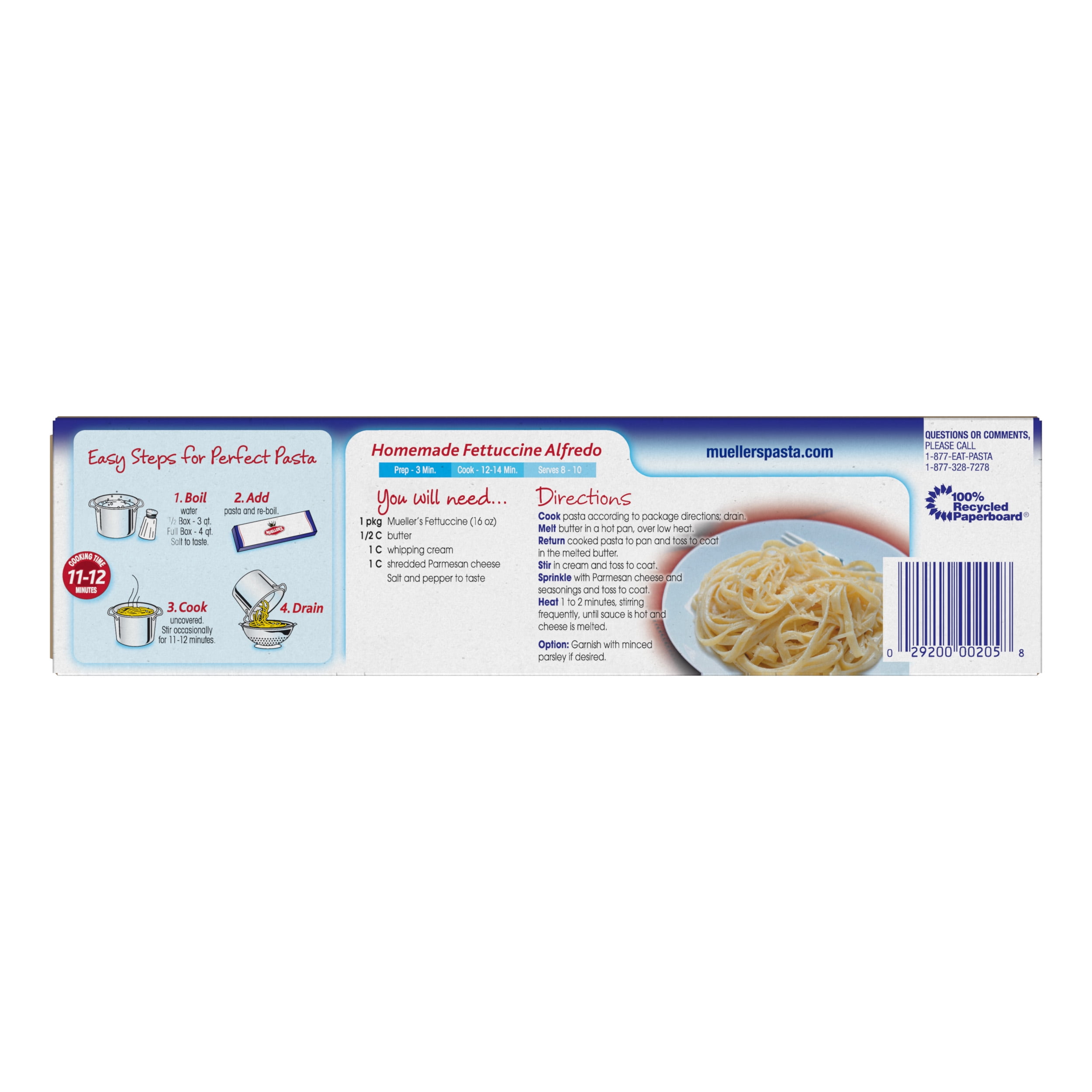 (2 pack) Mueller's Sodium-Free, Cholesterol-Free Fettucine Pasta, 16 oz (Shelf-Stable)