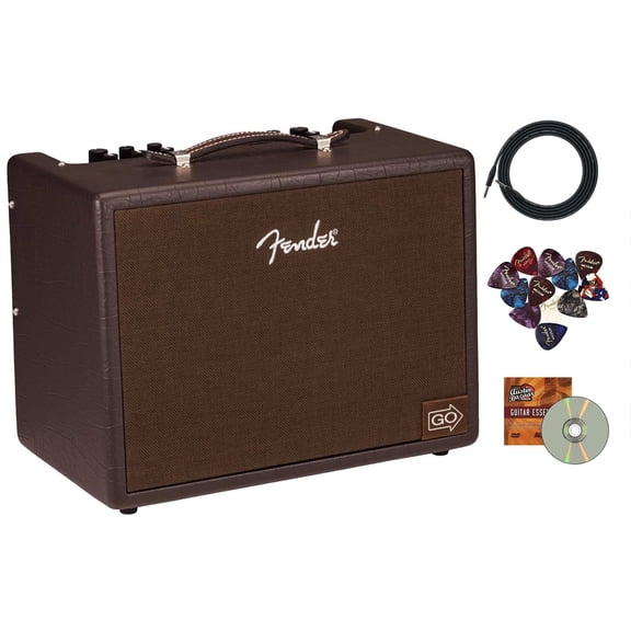Fender Acoustic Junior Go Guitar Combo Amplifier Bundle with Cable, Austin Bazaar Exclusive 12-Pack Picks, and Instructional DVD