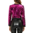 thumbnail image 3 of INSPIRE CHIC Women's Cropped Jacket Open Front Button Decor Sparkly Sequin Shrug Jacket XS Fuchsia, 3 of 6