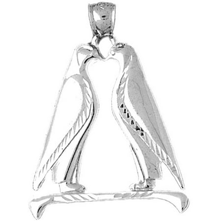 Penguin Charm Pendant - 18K White Gold Penguins Kissing Pendant - 36 mm