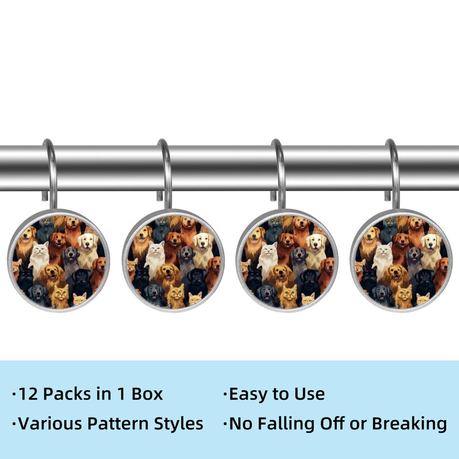 HemaKayy 12 Pcs Shower Curtain Hooks Bathroom Decorative Accessories Dogs Portraits