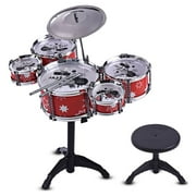 Children Kids Jazz Drum Set Kit Musical Educational Instrument Toy 5 Drums + 1 Cymbal with Small Stool Drum Sticks for Boys Girls