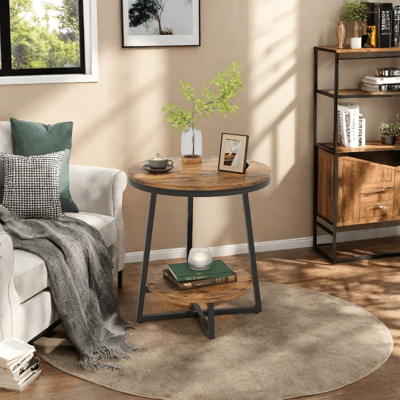 MAYEERTY 2-Tier Round Edge End Table Open Shelf Easy Assembly Labeled Parts Home Use