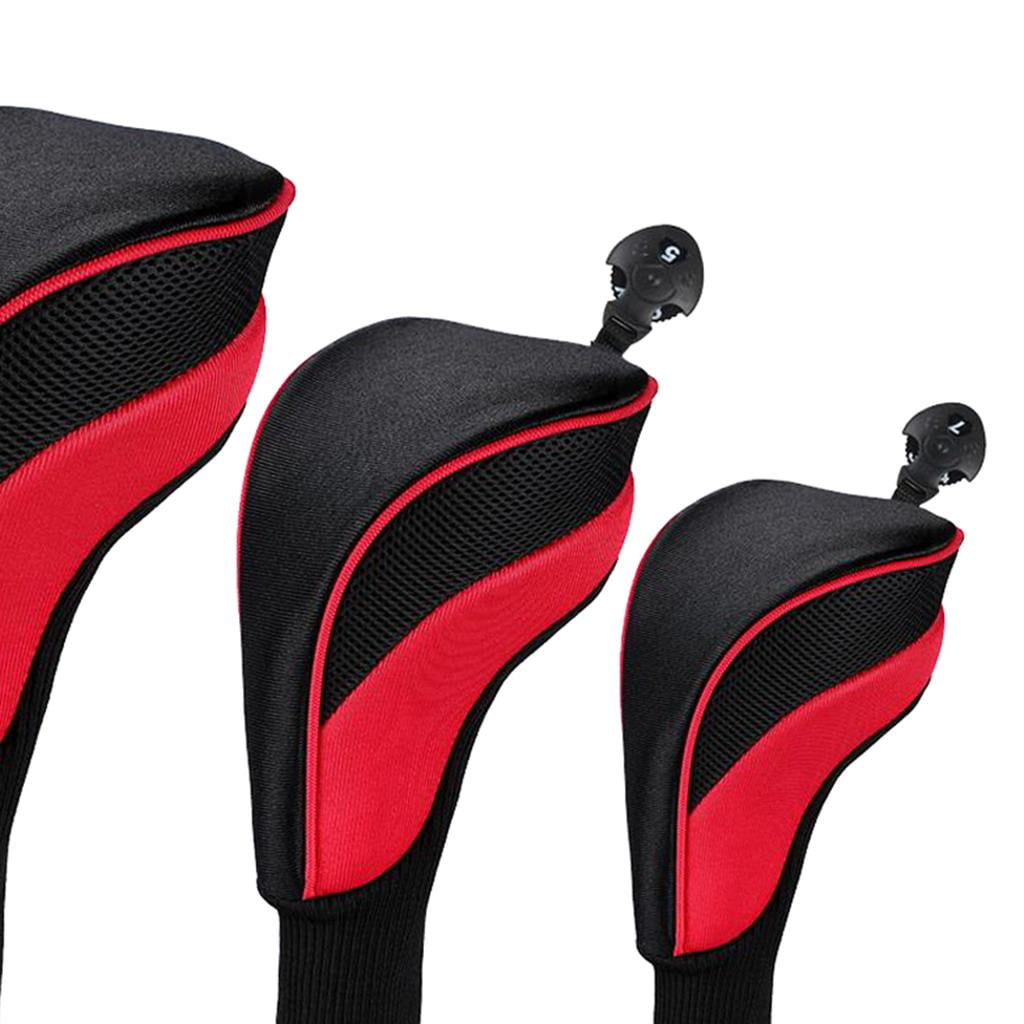 funtasica 3pcs Golf wood top Cover Mesh Long Neck 400cc Driver Headcover Sleeves - Red