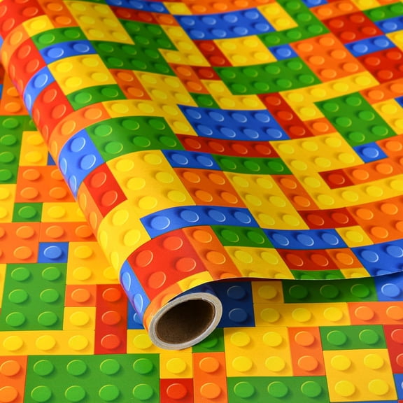 Building Bricks Wrapping Paper Roll - Mini Roll 17 Inches X 16.4 Feet, Birthday Christmas Wrapping Paper for Boys Girls(Building Bricks)