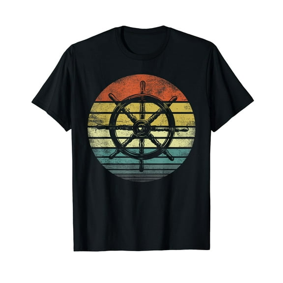 Captain Boat Owners Gifts Funny Retro Ship Wheel Sailing T-Shirt