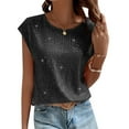 thumbnail image 2 of Hauaitttt Women Solid Color Sequin Round Neck Tank Top and Party Wear Womens Tops and Tees under Scrub Women Long Sleeve Shirts Medium T Shirt Short Sleeve T Shirt Layering Tee Long Sleeve Women, 2 of 9