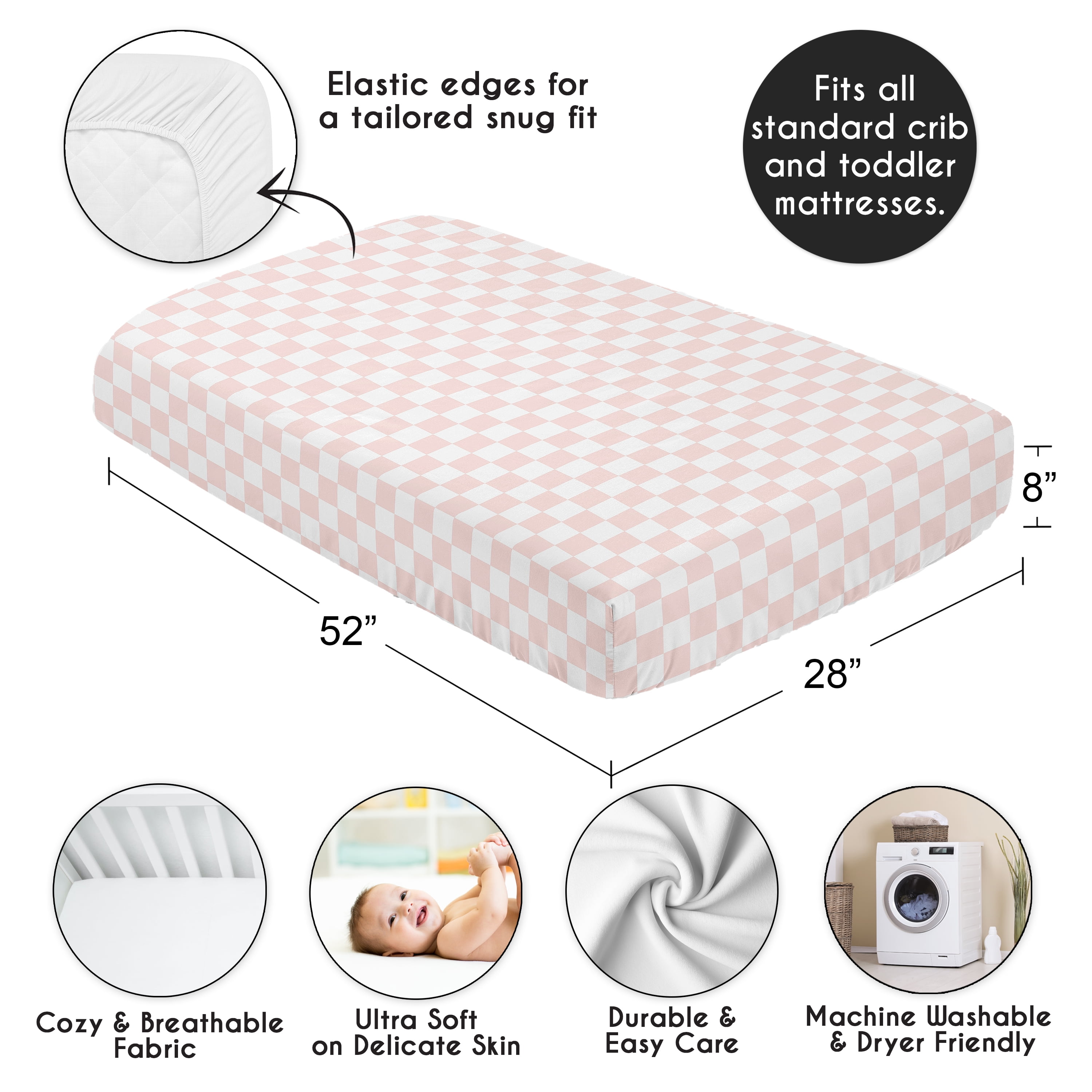 Sweet Jojo Designs Gingham Checkered Plaid Pink and White Girl Fitted Crib Sheet