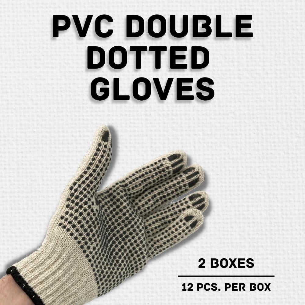 SSBM String Knit Work Gloves Men’s 10", PVC Dot, 24 Pairs, Tan, Cotton Blend, Reusable