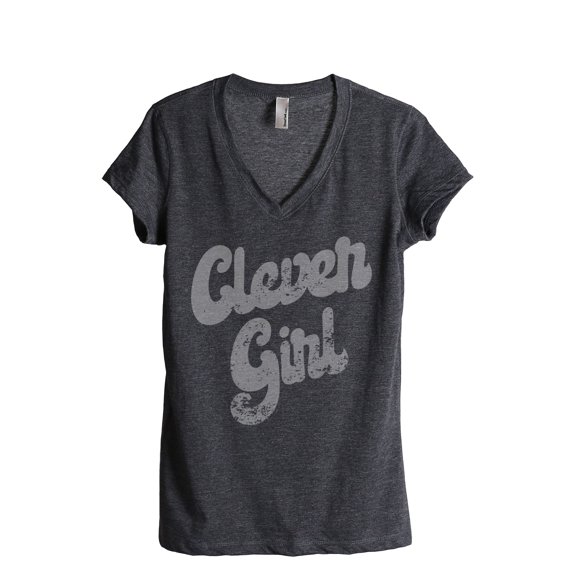 Clever Girl Women's Fashion Relaxed V-Neck T-Shirt Tee Charcoal Grey Small