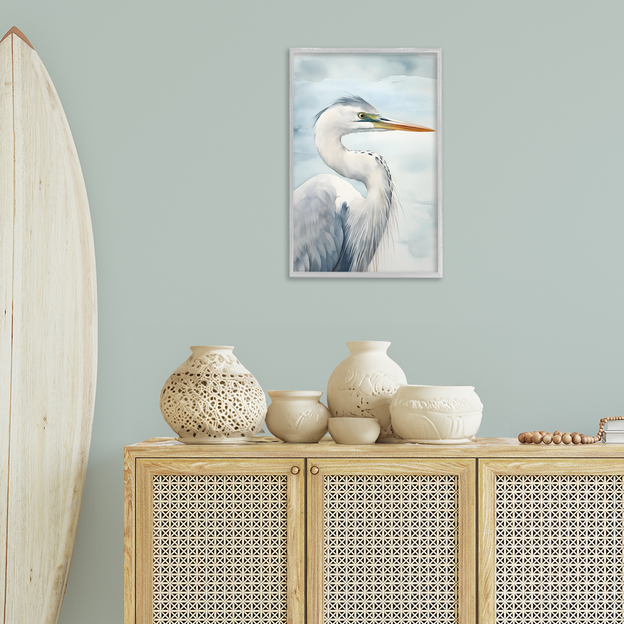 Stupell Industries Serene Beach Bird Animals & Insects Painting Gray Framed Art Print Wall Art, 16 x 24