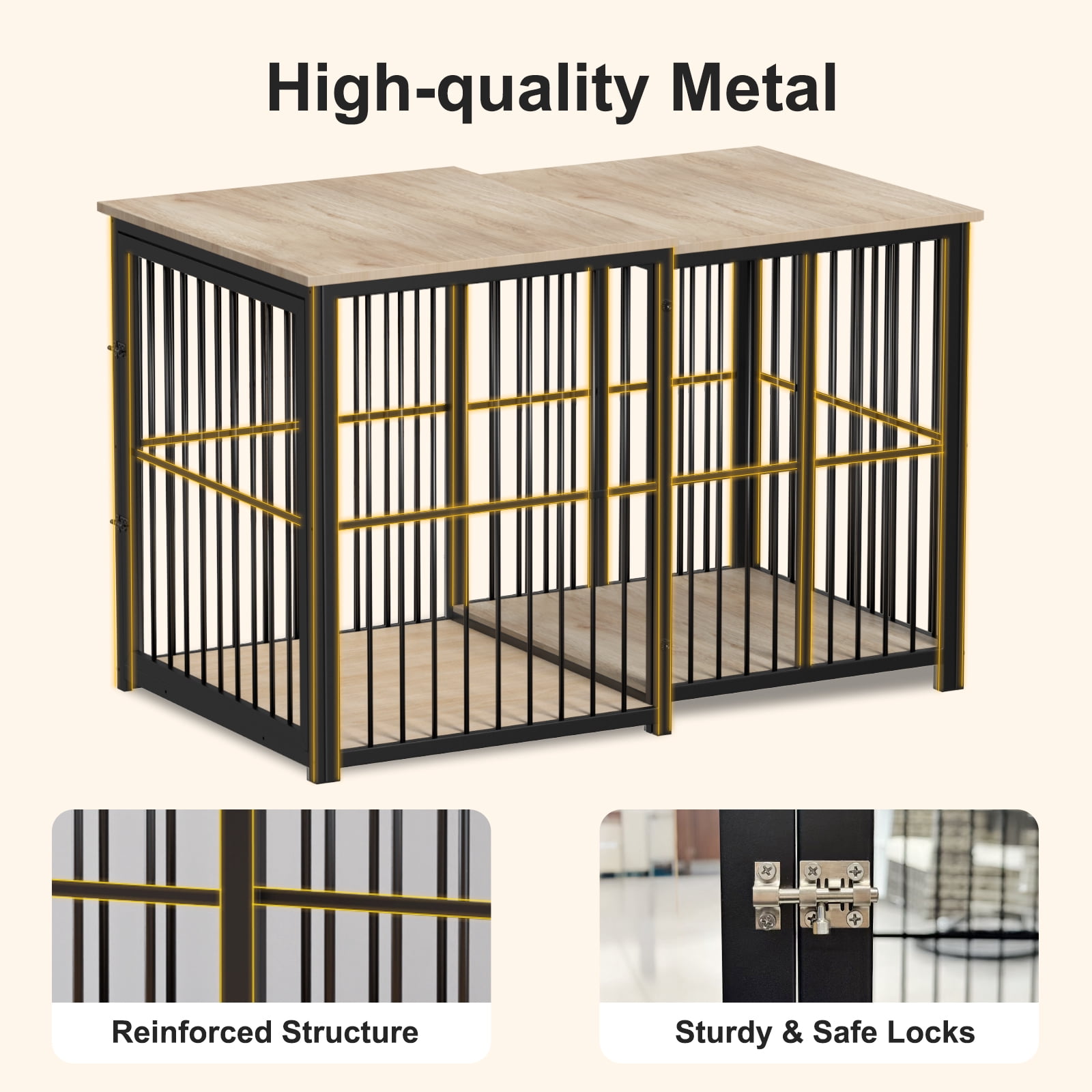 Erinnyees Large Dog Crate Furniture, Retractable Dog Kennel Furniture, Wooden Large Dog Kennel Indoor, Heavy-Duty Dog Cage Furniture with 3 Levels of Adjustable Size,45.6" L