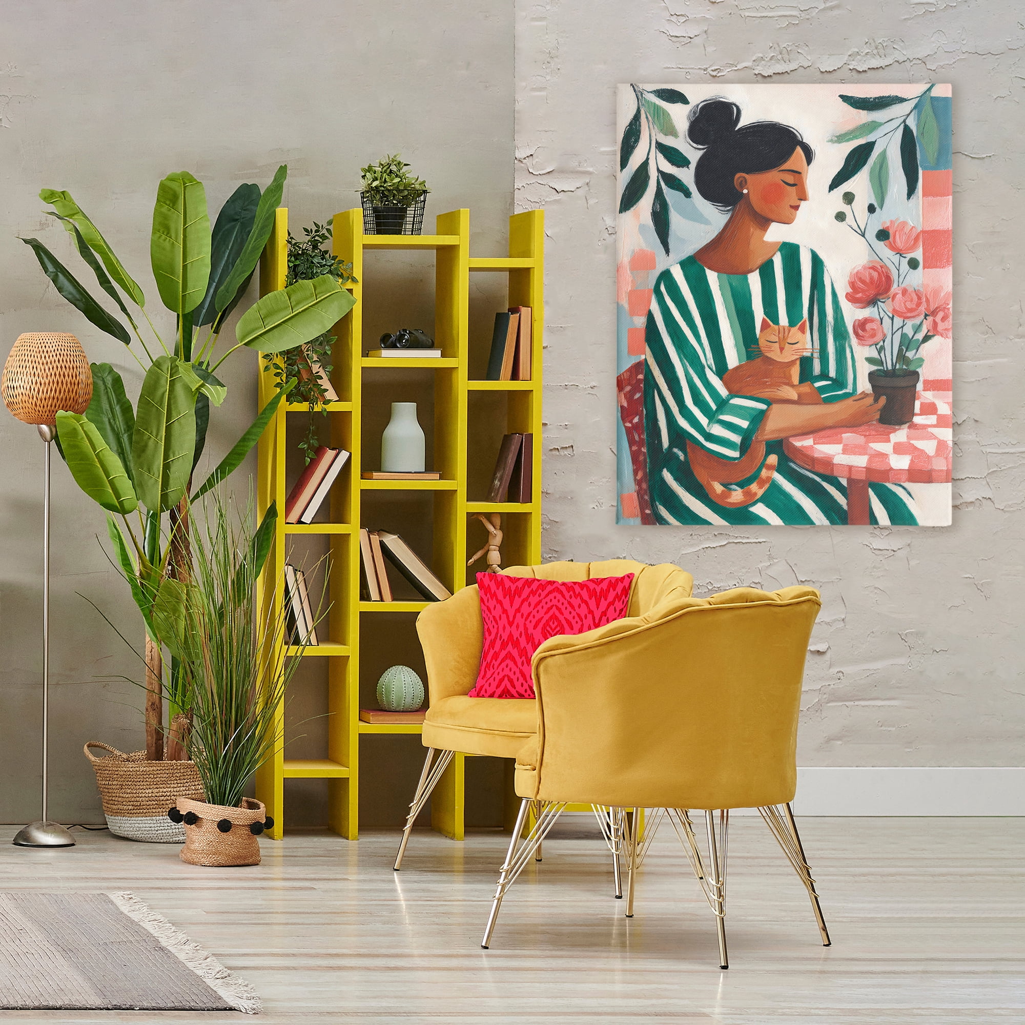 Stupell Industries Cat Lady in Striped Dress Canvas Wall Art, design by Sisi and Seb