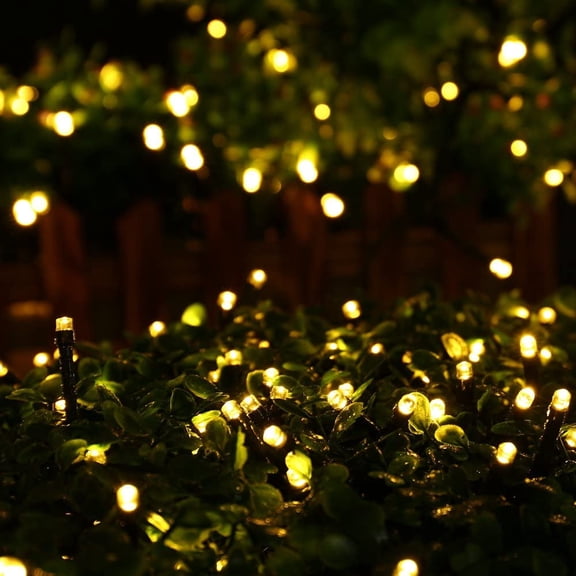 YUYAN-Solar Christmas Lights Outdoor, 33ft 100 LED Solar Fairy String Lights 8 Modes Waterproof Xmas Lights for Garden, Patio, Home, Party, Wedding, Holiday, Tree, Bush, Wreath, Outdoor Decor (Warm W