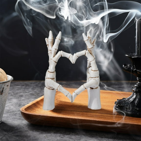 Orangide Skeleton Hand Bones Heart Ornament Resin Heart Shaped Craft for Home Bookshelf Coffee Desktop Decorations Halloween Party Supplies