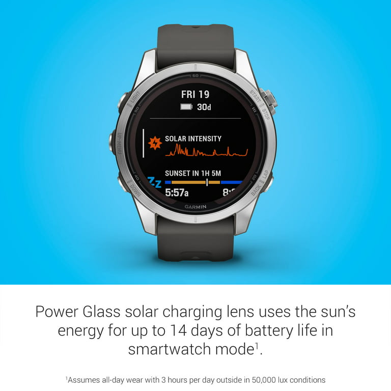  Garmin Fenix 7S Pro Solar (Silver/Graphite) Multisport GPS  Smartwatch, Built-in Flashlight, Solar Charging