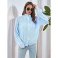 thumbnail image 4 of Women'S Turtle Neck Long Sleeve Knitted Cardigan Autumn and Winter Loose Knitted Cardigan with Zipper Light Blue S, 4 of 7