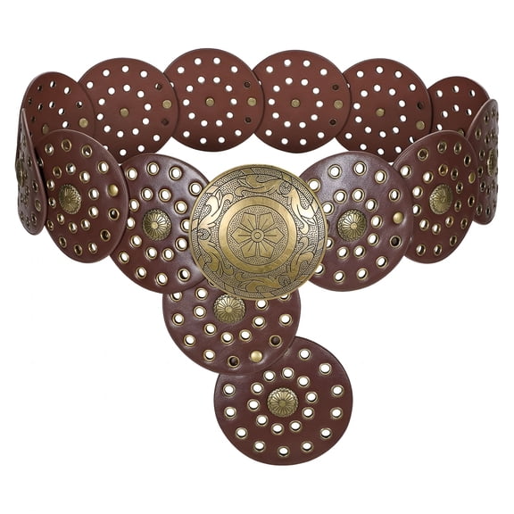 TELOLY Women's Boho Disc Belt Wide Western Leather Belt Vintage Concho Waist Belts for Dress Jeans