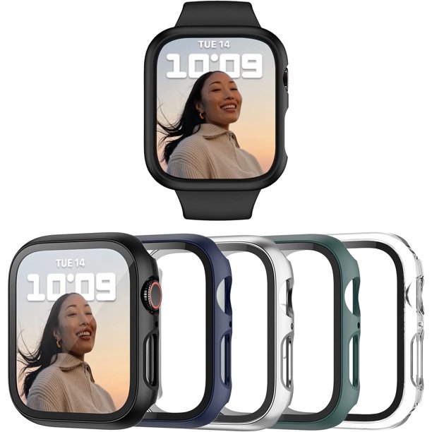 5 Pack Case Compatible for Apple Watch Series 8 & Series 7 41mm with Tempered Glass Screen Protector, PC Hard Ultra-Thin Scratch Resistant Bumper Protective Cover for iWatch 41mm Accessories