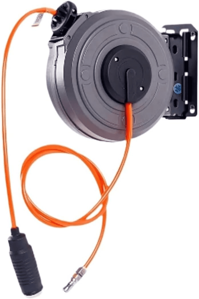 236.22in Retractable Air Hose Reel - Auto-Rewind, Rotating Bracket, Quick Connector, 182° Swivel Clamp, Commercial Grade Wall-Mounted for Air Compressor & Car Repair