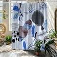 thumbnail image 2 of Gorgeous Boho Shower Curtain, Abstract Mid Century Shower Curtain Set Blue Leaves Bath Curain Modern Minimalist Bathroom Decor Watercolor Grey Shower Curtains with Hooks, 72" x 72, 2 of 6