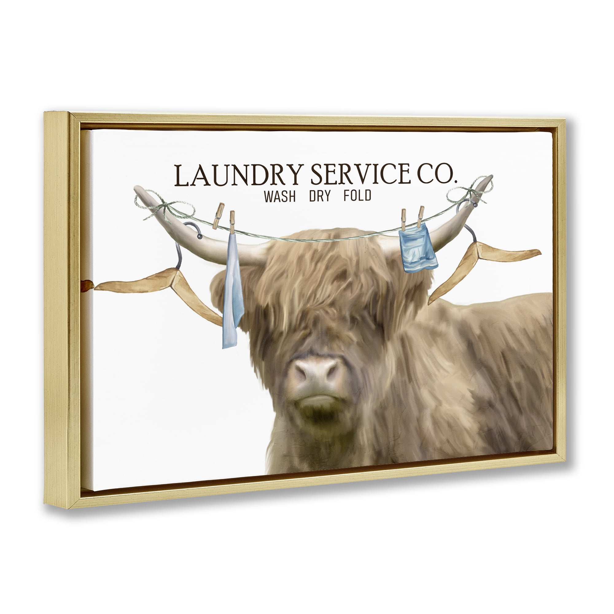 Laundry Service Cattle Gold Framed Floater Canvas Wall Art, design by Kim Allen