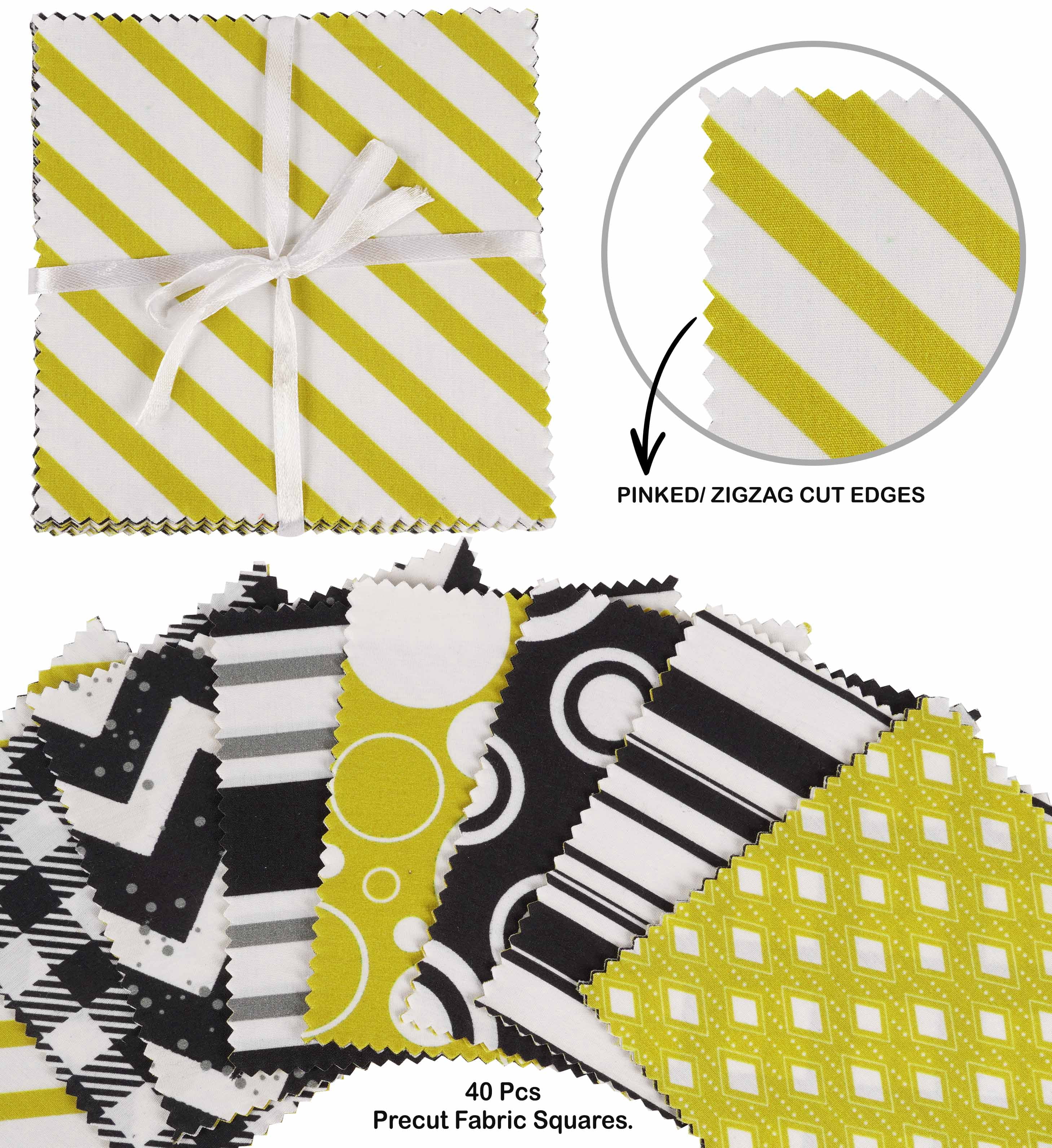 Soimoi Precut 10-inch Geometric Patterns Prints Cotton Fabric Bundle Quilting Squares Charm Pack DIY Patchwork Sewing Craft- Black & Yellow