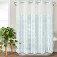 thumbnail image 3 of Teal Striped No Hook Shower Curtain Waterproof, Bathroom Curtains with Snap in Liners and See Through Top Window, Modern Abstract Art Geometric Hotel Style Bathtub Curtains Shower 72"Wx84"L, 3 of 8