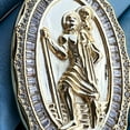 thumbnail image 3 of 14K Gold Plated over Real 925 Sterling Silver St Saint Christopher Medal CZ Medallion Pendant, 3 of 10