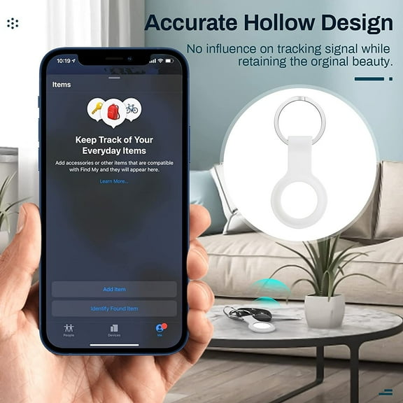 Protective Case Compatible with Apple AirTag Soft Silicone TPU Rubber Gel with Keychain Anti-Loss Anti-Scratch Skin Tracker Cover for Air Tag by Xpm - White