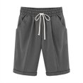 thumbnail image 2 of Karight Women's Elastic Waist Casual Comfy Cotton Linen Beach Shorts with Drawstring Knee Length Curling Bermuda Shorts, 2 of 3
