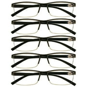 5 Packs Mens Rectangle Half Frame Reading Glasses Blue Light Blocking Black Spring Hinge Readers +2.00