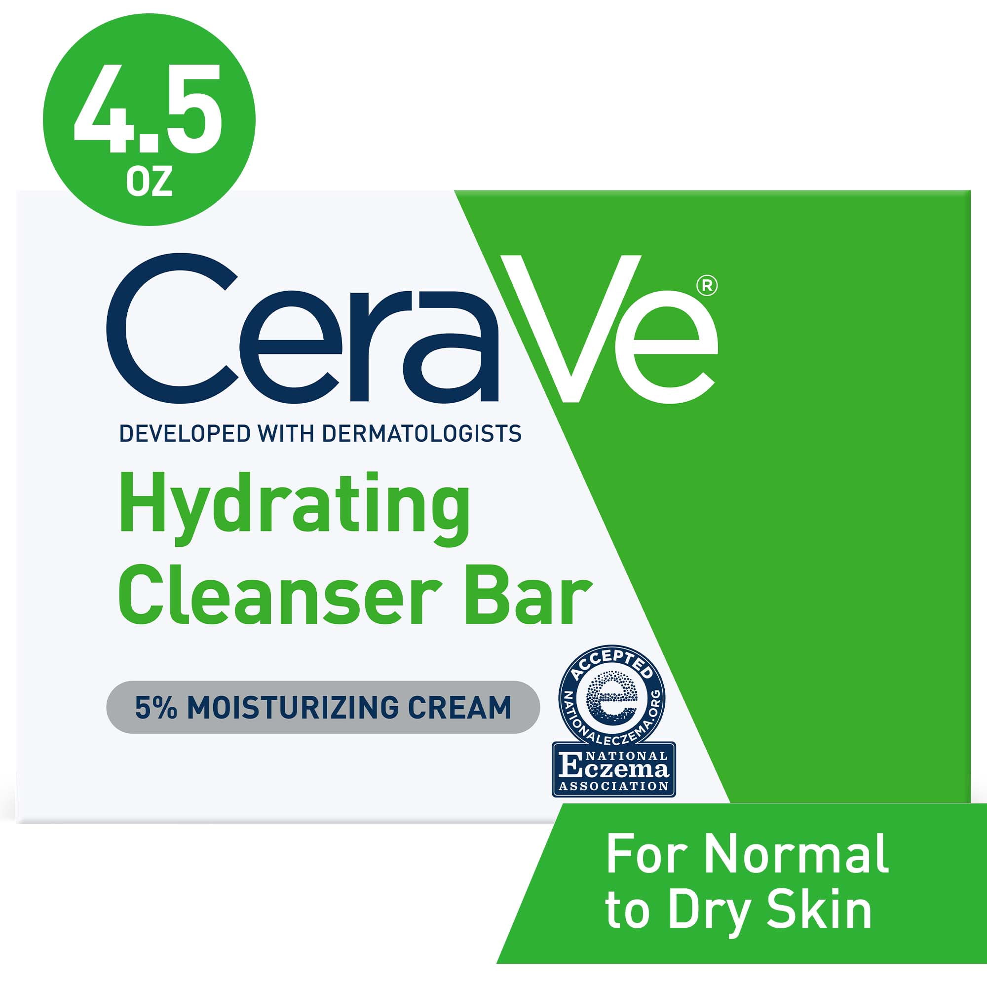 CeraVe Hydrating Cleansing Bar for Face and Body, 4.5 oz