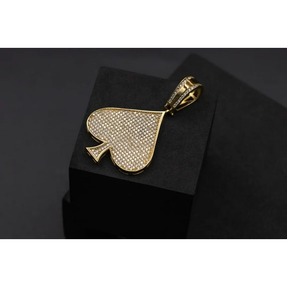 2Ct Round Cut Lab Created Diamond Ace of spades Pendant 14K Yellow Gold Plated