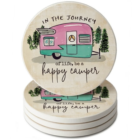 

CounterArt Be a Happy Camper Decorative Round Single Image Absorbent Stone Coaster 4 Pack