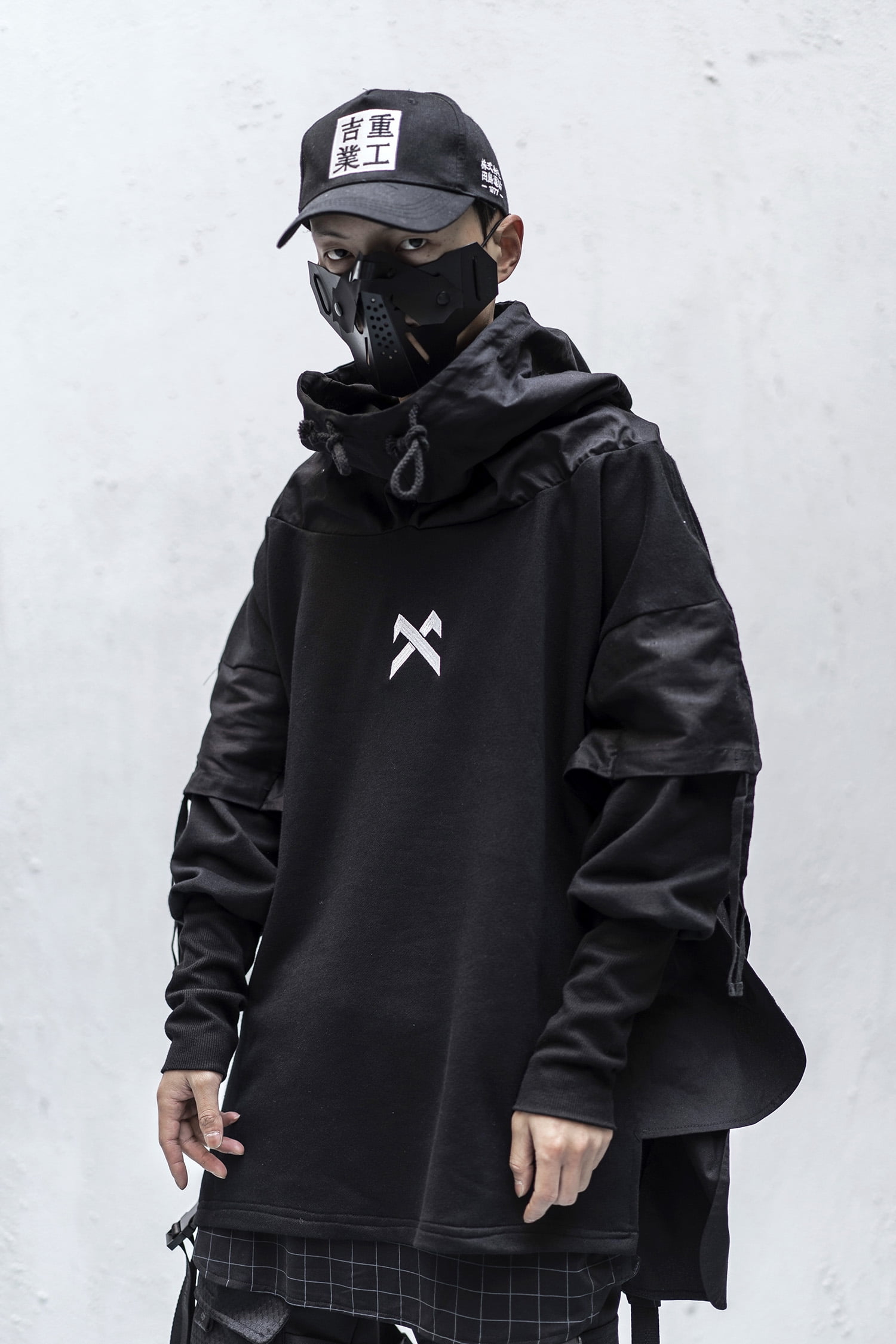 Niepce Inc Japanese Streetwear Black Gothic Mens Techwear Hoodie