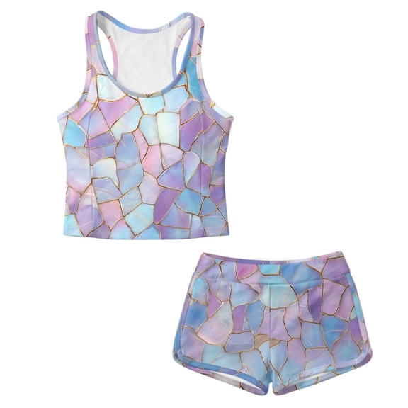Xoenoiee Stained Glass Print Tankini Swimsuits for Girls Two Piece Bathing Suits with Shorts Plus Size Swimwear Tummy Control Swimsuits Beachwear, Size 6-7 Years