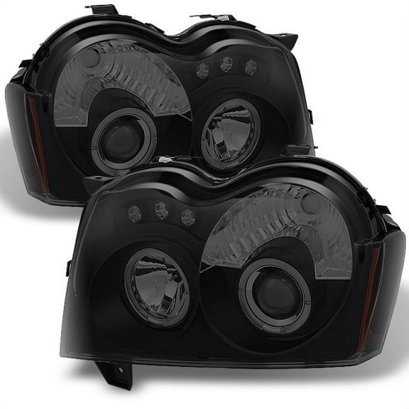 AKKON - For Jeep Grand Cherokee Black Smoke Dual Ring Projector LED Replacement Headlights LH/RH Head Lamps
